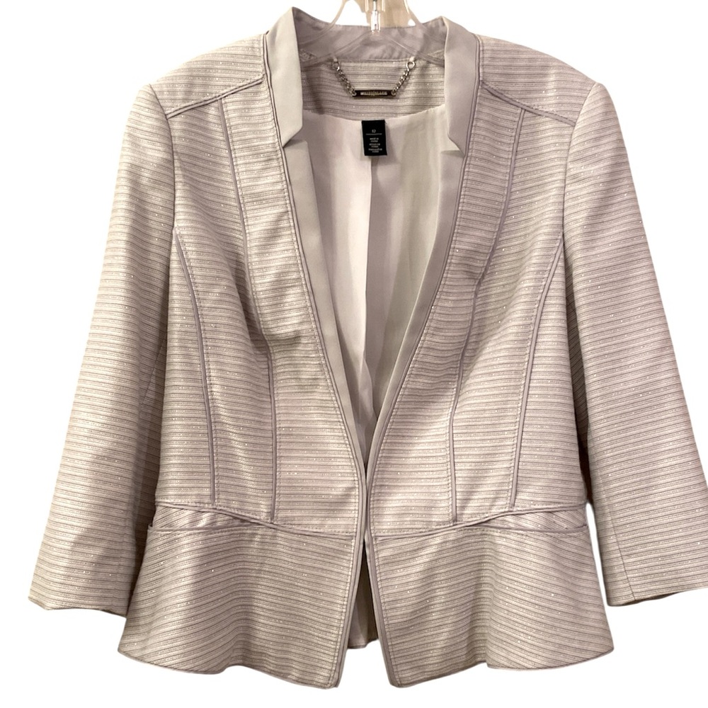 White House Black Market Suit Jacket Gray Silver Metallic Thread Holiday SZ 12